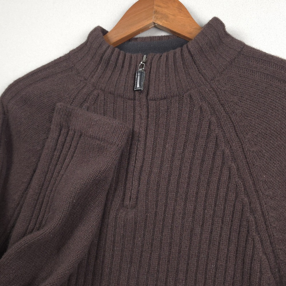 Grayson & Dunn Women Large Brown 100% Lambswool Quarter Zip Sweater Ribbed Knit